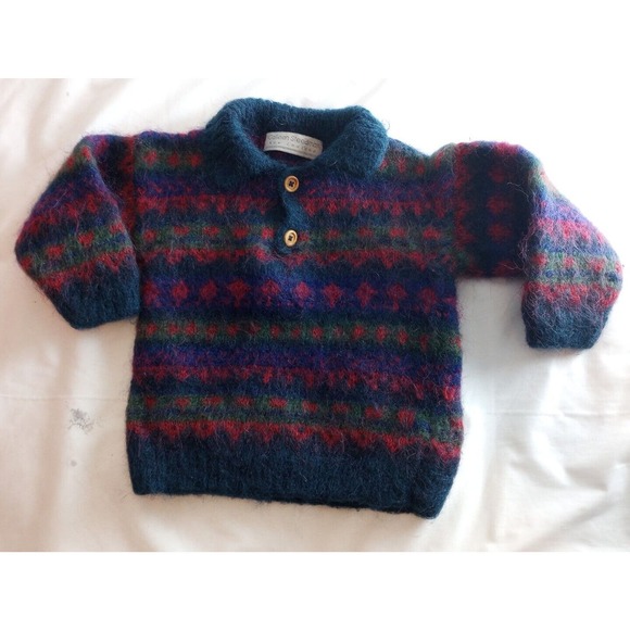Colleen Steedman Mohair Cardigan Blue Red Bottom Collar Boys ?4T Sweater - Picture 8 of 8